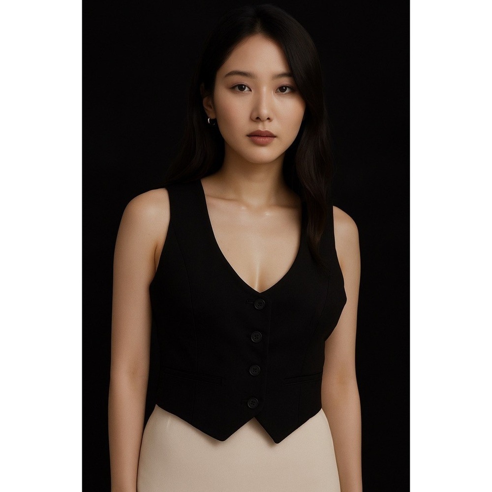Wilfred Black Vest Poly Blend Chic Casual Career Whimsigoth Cropped